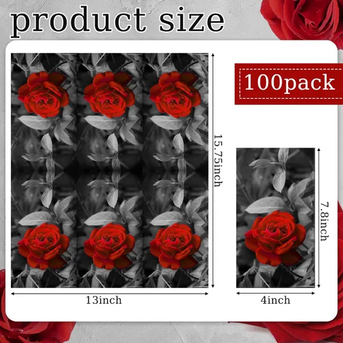 Miniatura 2 de Sinmoe Paquete de 100 servilletas de papel desechables con diseño floral de rosas rojas, toallas de mano de 2 capas decorativas para cena