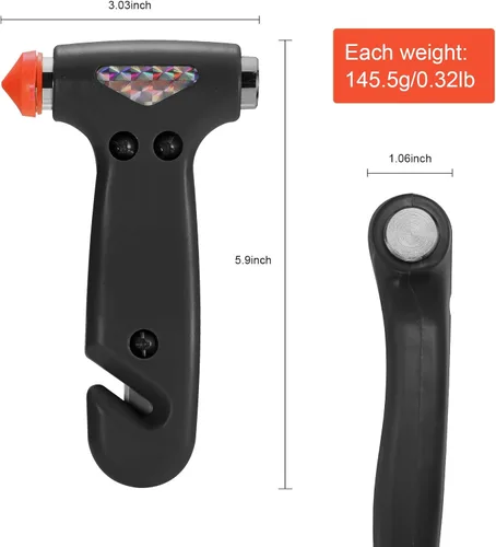 Miniatura 3 de THINKWORK Martillo de seguridad para automóvil, herramienta de escape de emergencia 3 en 1 con rompedor de ventana de un segundo y cortador de Negro