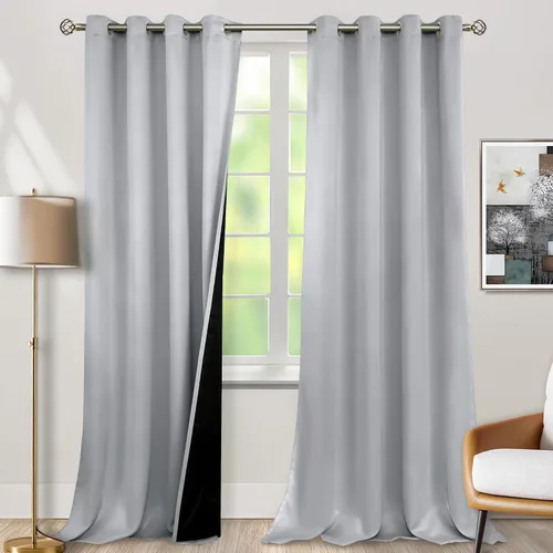 BGment - Cortinas con aislamiento térmico para habitación, 100 % opacas, con forro negro, cortina de doble capa con ojales, reduce el ruido (52 x