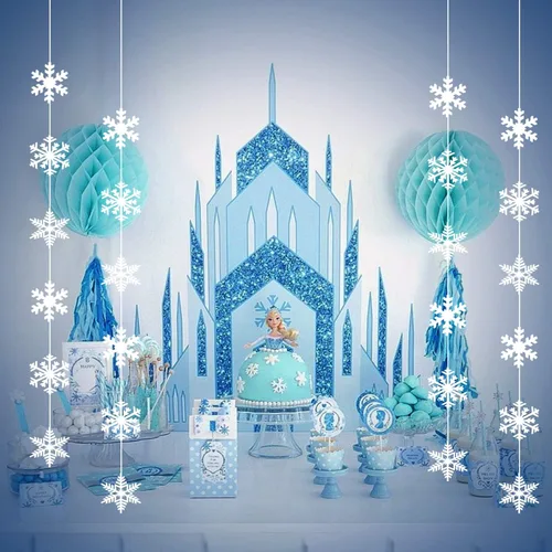 Miniatura 3 de TUPARKA Decoraciones Colgantes de Copos de Nieve de 12 Cuerdas Suministros para Fiestas de Cumpleaños Frozen Decoraciones para Fiestas Winter
