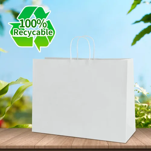 Miniatura 4 de bagmad Paquete de 50 bolsas grandes de papel kraft blanco de 16 x 6 x 12 pulgadas con asas a granel para compras, bodas, comestibles, mercancías al