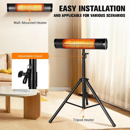 Miniatura 5 de Calentador eléctrico para exteriores, calentadores infrarrojos de carbono de 1500 W con control remoto, calentador radiante montado en trípode con 3