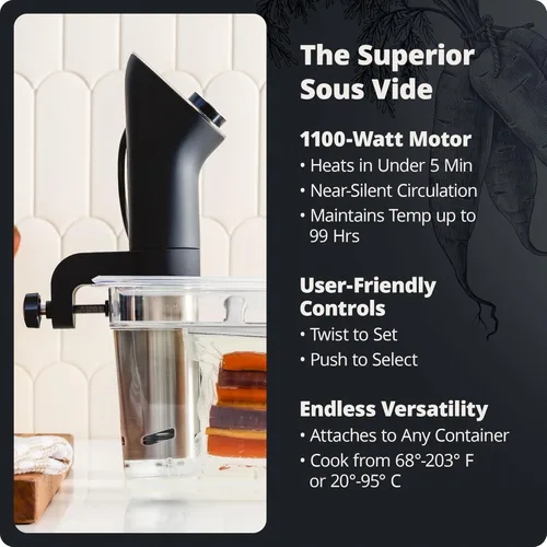 Miniatura 6 de Greater Goods - Máquina de Sous Vide de Cocina - Cocina de Precisión, Circulador de Inmersión, Motor Sin Escobillas, 1100 Watts (Negro Onyx)