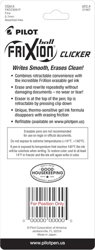 Miniatura 2 de PILOT FriXion Clicker - Bolígrafos de tinta de gel borrables, recargables y retráctiles, punta fina, tintas de color negro, azul y rojo, paquete
