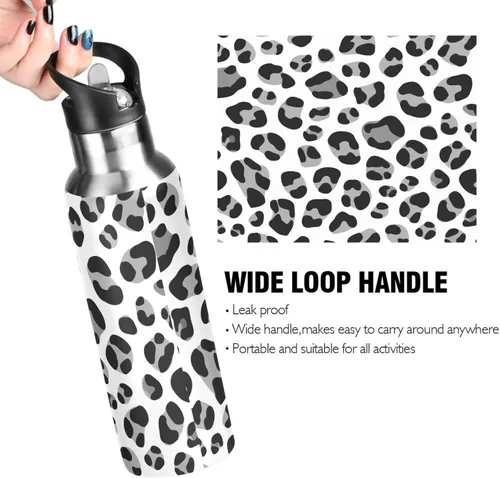 Miniatura 4 de Leopard Print Black Grey White Insulated Stainless Steel Water Bottle with Straw 20 Oz Leakproof Water Bottles, BPA-Free Sport Water Bottle