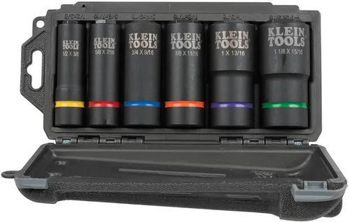 Miniatura 7 de Klein Tools 66060 Juego de llaves de impacto 2 en 1, juego de herramientas de 6 piezas con enchufes profundos de 6 puntos con unidad de 1/2 pulgada