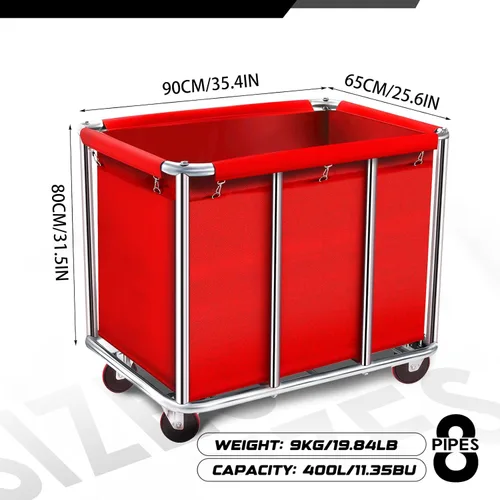 Miniatura 2 de Carrito de lavandería comercial con ruedas, cesta de lavandería rodante grande de 11.35 bushels con forro de lona impermeable extraíble, cestas