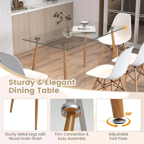 Miniatura 4 de Tangkula Juego de 4 mesas de comedor para 4, mesa y sillas de cocina modernas, mesa y sillas de cristal para sala de estar pequeña, cocina Natural +
