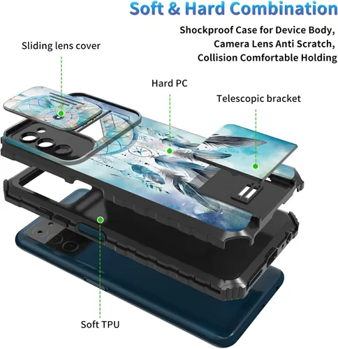 Miniatura 121 de Funda para Samsung Galaxy S22 Ultra 5G, Galaxy S22 Ultra con cubierta de cámara deslizante, funda resistente de doble capa con función atril Black