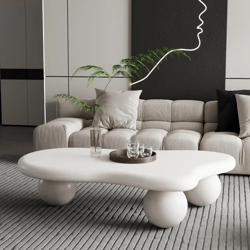 Miniatura 11 de Mesa de café irregular de 40" en forma de nube asimétrica Mesa de té de centro bajo con 3 patas esféricas para sala de estar, oficina, apartamento