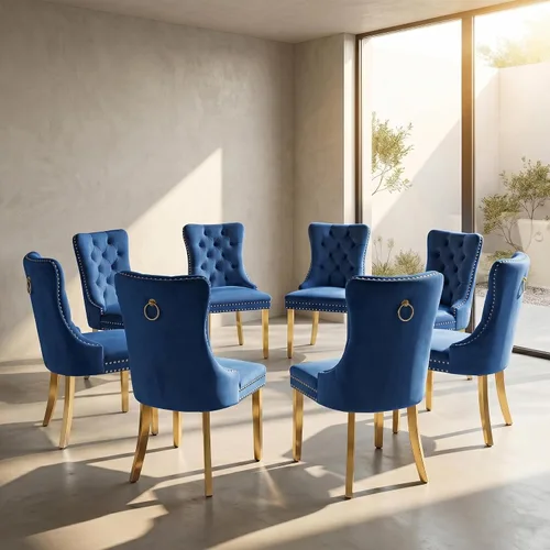 Miniatura 26 de Juego de 2 sillas de comedor de terciopelo, sillas de comedor copetudas de mediados de siglo con anillo trasero de cabeza de clavo, patas de metal
