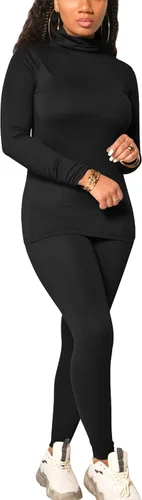 Miniatura 26 de Mokoru Conjunto deportivo de 2 piezas para mujer, camiseta de manga larga con cuello alto, pantalones de entrenamiento