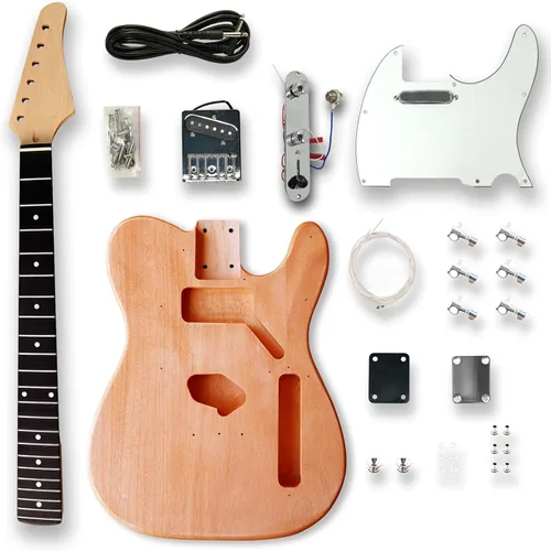 Miniatura 7 de Kit de guitarra eléctrica para bricolaje, kits para principiantes, tapa Birdseye Maple, cuerpo de caoba, mástil de caoba, herrajes cromados
