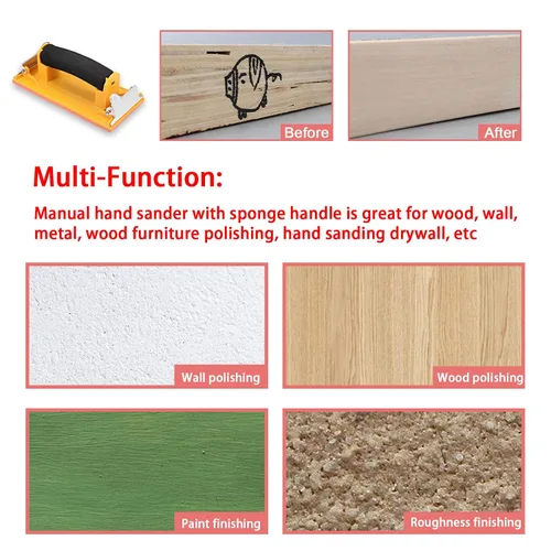 Miniatura 5 de Lijadora de mano, soporte para papel de lija con mango de esponja, bloque de lijado manual de 7 x 3.5 pulgadas para paneles de yeso, madera, metal
