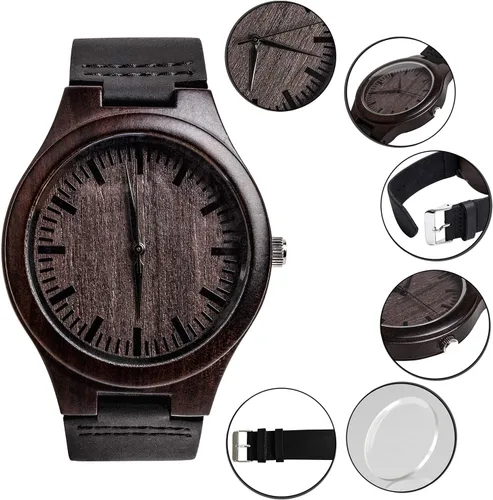 Miniatura 2 de Reloj de madera Fodiyaer con grabado para hombre, regalo ideal para tu novio, tu marido, para un aniversario, Navidad, cumpleaños, día del Padre
