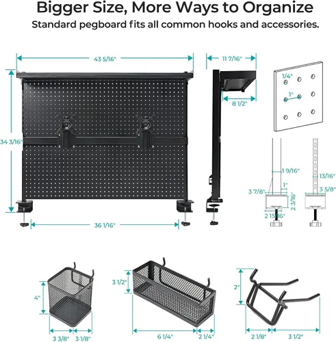 Miniatura 2 de EUREKA ERGONOMIC Tablero de clavijas con soporte para dos monitores, tablero de clavijas de acero para escritorio, accesorios para computadora
