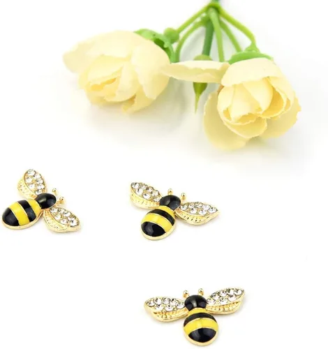 Miniatura 2 de Pistha 40 dijes de abeja esmaltados con diamantes de imitación, adornos de abeja de aleación para proyectos de manualidades, multicolor (amarillo)