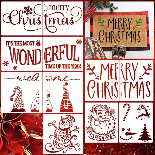 Plantillas de Navidad para alfombras de puerta 23.6” Plantillas de alfombra de Navidad para manualidades Plantillas de vacaciones reutilizables para