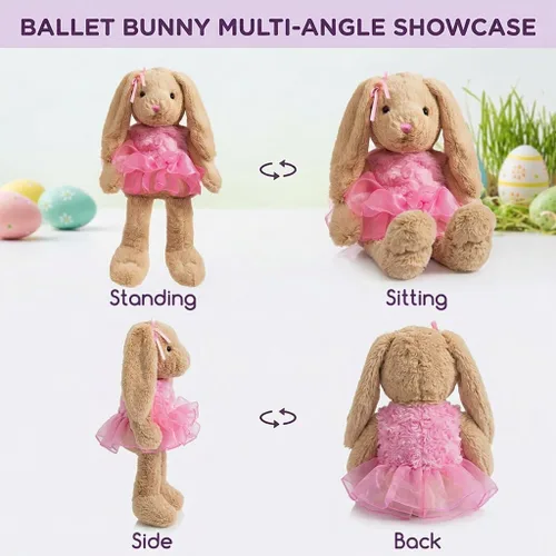 Miniatura 6 de HollyHOME Conejo de ballet de peluche de conejo en vestido de gasa lindo conejo de Pascua muñeca para niños 21 pulgadas rosa