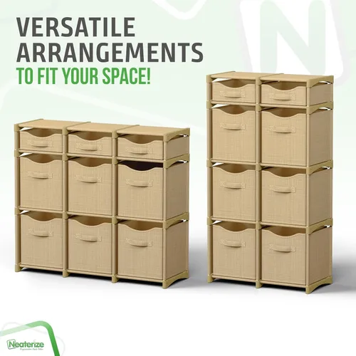 Miniatura 5 de Organizador de 9 cubos de almacenamiento, armario fácil de montar con cajones, organizador de habitación para ropa, para habitación del bebé, Beige