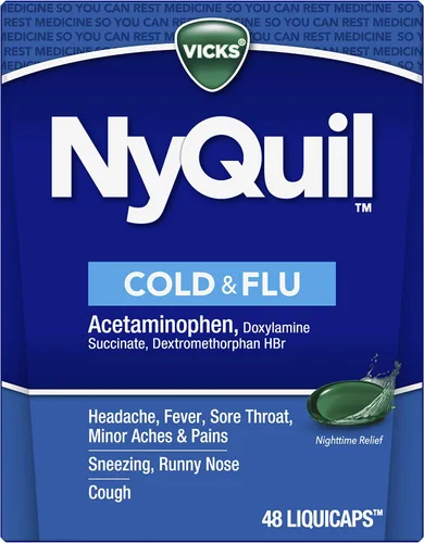 Miniatura 7 de Vicks NyQuil - Medicina líquida para aliviar el resfriado y la gripe, potente alivio nocturno multisíntoma para dolor de cabeza, fiebre, dolor