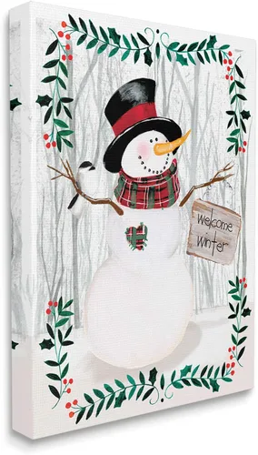 Miniatura 8 de Stupell Industries Felicitación de bienvenida de invierno con diseño floral de muñeco de nieve, bosque, acebo, diseñado por Jennifer Paxton Parker