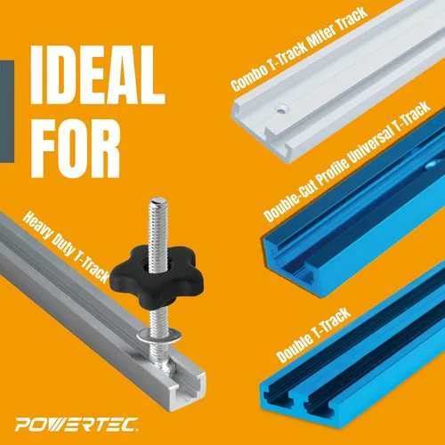 Miniatura 2 de POWERTEC Kit de perilla de pista en T 71070V con perilla de 5 estrellas, pernos roscados y arandelas 1/4-20, juego de 12 piezas, pernos de ranura