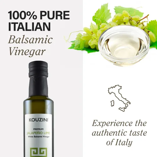 Miniatura 2 de Kouzini Vinagre balsámico de lima jalapeño blanco ultra premium, aderezo italiano dulce y grueso para ensalada, vinagre orgánico de módena - 8.5 fl
