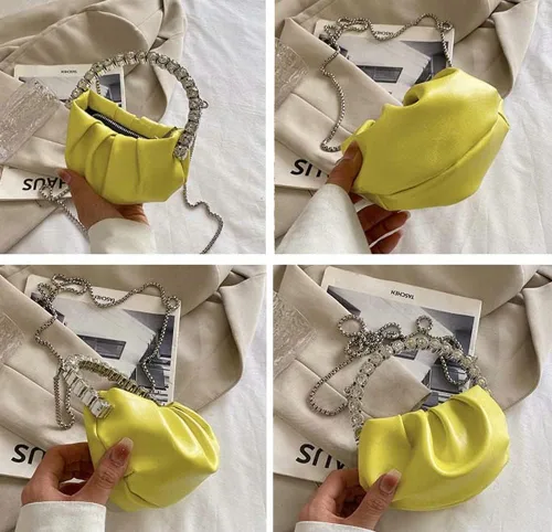 Miniatura 4 de Molodo Bolso de mano para mujer, bolso de mano fruncido, bolso de noche con cadena, bolso cruzado para noche, boda, fiesta