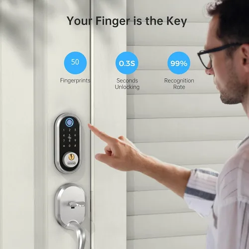 Miniatura 2 de Cerradura de seguridad inteligente, cerrojo electrónico de huellas dactilares SMONET con teclado, entrada sin llave Bluetooth, teclado digital