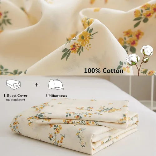 Miniatura 6 de VM VOUGEMARKET - Juego de funda de edredón floral amarilla de 3 piezas para niñas, de algodón, funda de edredón de flores rosas con cierre de F#