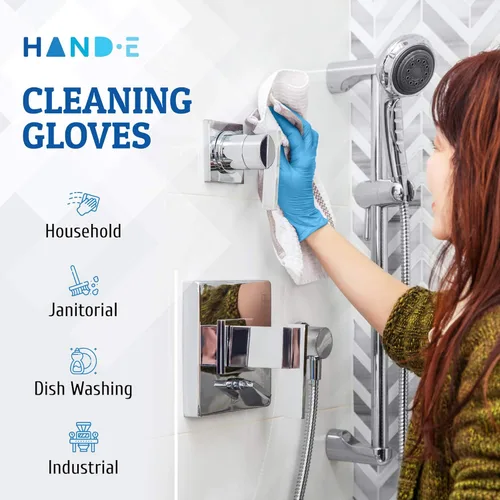 Miniatura 4 de Guantes desechables de nitrilo azul Hand-E Touch - Guantes de examen médico sin látex, sin polvo, seguros para alimentos, para cocinar