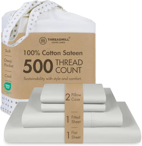 Miniatura 43 de Threadmill - Sábanas de algodón de lujo para hotel, tamaño King, 100% algodón, 500 hilos con bolsillo profundo, ajuste cómodo, suaves y frescas