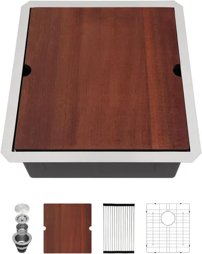 Miniatura 22 de Sarlai 33 Fregadero de Cocina Empotrado - Fregadero de 33 x 19 Pulgadas Bajo Encimera Estación de Trabajo de Profundidad Sencillo Tazón 16 Calibre