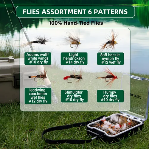 Miniatura 6 de Goture Combo de caña de pescar con mosca y carrete con caña de mosca y caja de engranajes, caña de mosca de 4 piezas de 9 pies, carrete Kit de pesca