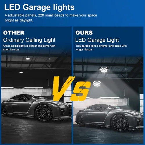 Miniatura 6 de Luces de garaje LED de techo, 12 paneles enchufables con 180 W, 18000 lúmenes, 6500 K, 12 hojas deformables multiposición, base E26 E27 ideal