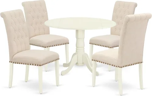 Miniatura 17 de East West Furniture DLBR3-BLK-17 - Juego de muebles de comedor de 3 piezas que contiene una mesa de comedor redonda con gotas y 2 sillas tapizadas
