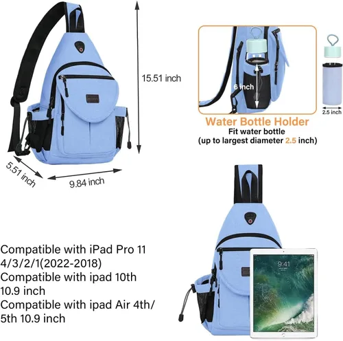 Miniatura 2 de MOSISO Mochila bandolera, mochila cruzada de lona para senderismo con bolsillo antirrobo Azul (Air Blue)