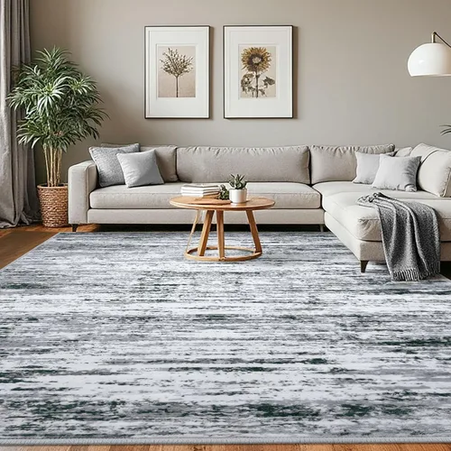 Miniatura 124 de Lansny Alfombra moderna abstracta de 2 x 5 pies, color negro, gris, blanco, lavable, alfombra de entrada para cocina, alfombra antideslizante suave