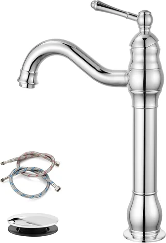 Miniatura 12 de gotonovo Grifo de lavabo giratorio de 360°, grifo de baño alto de una sola manija, 1 agujero, grifo mezclador de lavabo de granja, mangueras