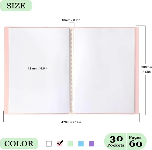 Miniatura 2 de Tamaki Carpeta con fundas de plástico, carpeta con protectores de hojas transparentes, libro de 60 páginas, libro de presentación para obras de Rosa
