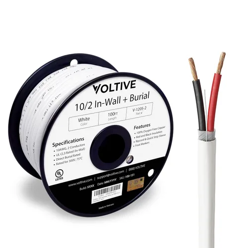 Miniatura 19 de Voltive Cable de altavoz 10/2, CL3 en pared y entierro directo, negro, 100 pies - 10 AWG, 2 conductores, cobre trenzado sin oxígeno, listado UL