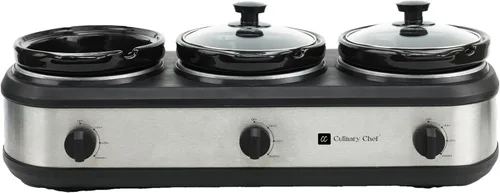 Miniatura 3 de CULINARY CHEF, triple olla de cocción lenta, servidor de buffet de 2.5 cuartos x 3 ollas, calentador de alimentos - Acero inoxidable