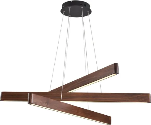 Miniatura 16 de Lámpara colgante lineal natural de madera maciza de 3 luces, moderna lámpara colgante LED regulable, candelabro para mesa de comedor, isla