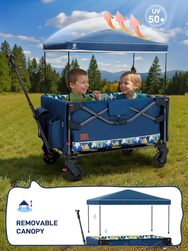 Miniatura 4 de EVER ADVANCED Vagón Cochecito de Viaje Plegable en Bolsa para 2 Niños y Carga, Vagón Plegable para Niños Pequeños con Toldo Extraíble, Arnés Zorro