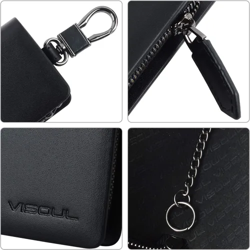 Miniatura 4 de VISOUL Leather Car Key Fob Case Holder for Men and Women, Zipper Keychain Protector Cover with Metal Hook for House Keys