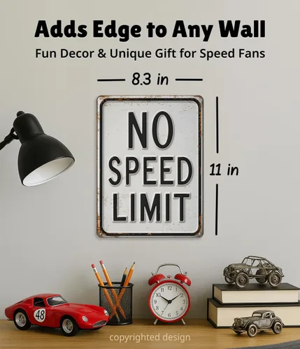 Miniatura 4 de Letrero en relieve sin límite de velocidad - Decoración de pared para niños, arte de pared de automóvil, letrero divertido para dormitorio