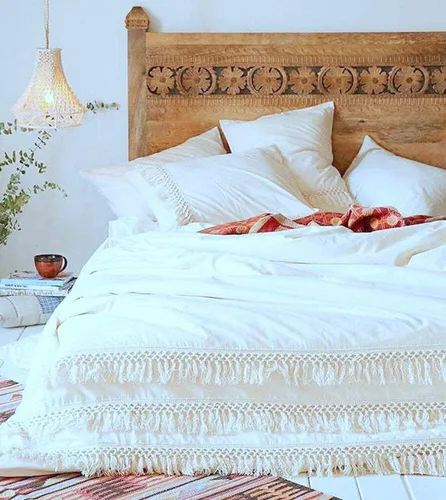 Miniatura 33 de Edredón hippie puro con borlas para dormitorio, manta bohemia con flecos indios, funda de edredón de algodón para mujer con fundas de almohada