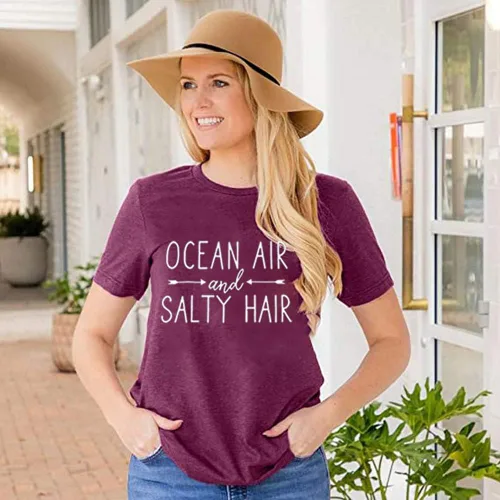Miniatura 4 de Ocean Air and Salty Hair - Camiseta de manga corta para mujer, diseño gráfico casual