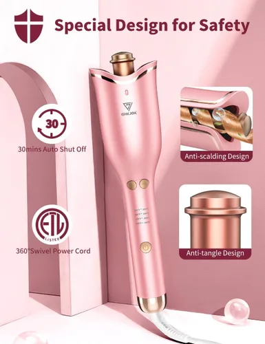 Miniatura 6 de Rizador automático para cabello largo, rizador automático de pelo de 1 pulgada, barril giratorio de cerámica, portátil, rotación automática de 4